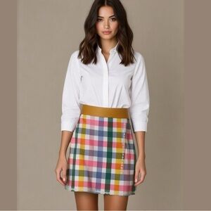Crown & Ivy Pastel Plaid Gingham Printed Faux Wrap Stretch Skort Women’s Size 12